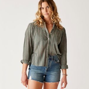 Tatum Gauze Top: Cilantro Stripe